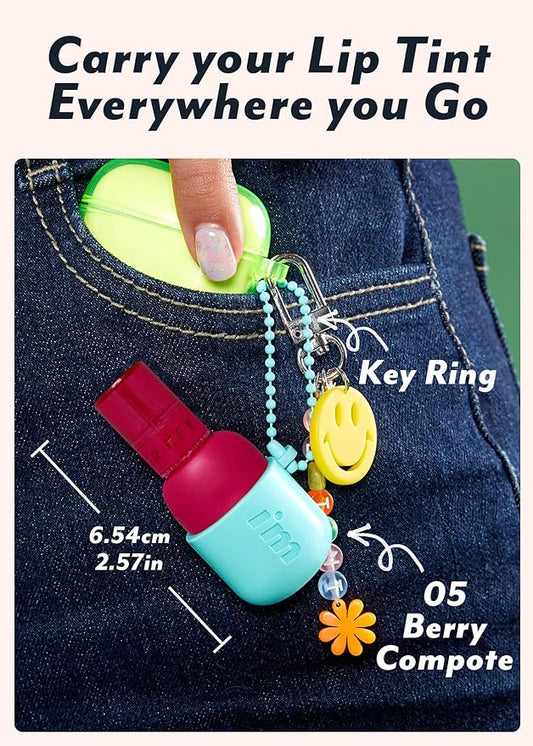 I'M MEME Water Gel Tint - Color Key Ring | Gift, Highly-pigmented, Long Lasting, Travel-Friendly, Lip Stain, 05 Berry Compote, 0.09 Oz