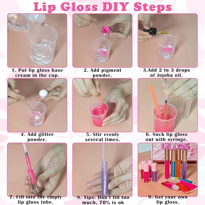 BRIPATI DIY Lip Gloss Making Kit, 46PCS DIY Lip Gloss Kit to Make Your Own Lip Gloss, Moisturizing Lip Glaze Handmade Set, Beginner Lip Gloss Kit, Lip Gloss Making Supplies Set for Women Girls