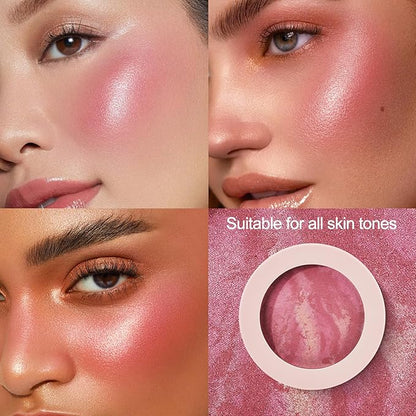 Baked Blush for Cheeks, 2 in 1 Powder Blush Palette and Highlighter, Contouring Shimmer Natural Makeup All Day Wear
