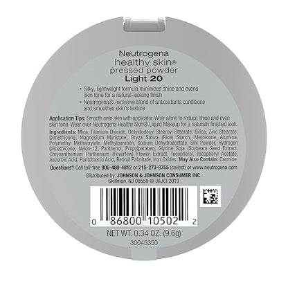 Neutrogena Healthy Skin Pressed Makeup Powder Compact with Antioxidants & Pro Vitamin B5, Evens Tone, Minimizes Shine & Conditions, Light 20, 0.34 oz