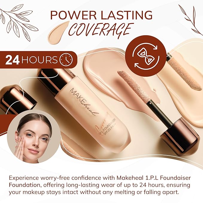 [Makeheal] 1.P.L Foundaiser Foundation SPF 20 PA++, 24 Hours Power-Lasting Coverage, Large Wand Applicator, Dual-Function Foundation, Perfect Blemish Coverage, Korean Beauty (0.98oz) (21C - Peony)