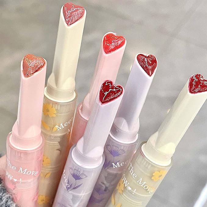 KWOLYKIM 2 Colors Jelly Lipsticks, Glass Water Hydrating Heart Shaped Lipsticks Moisturizing Tinted Lip Balm Lip Gloss Long Lasting Lip Pen Beauty Makeup Plumping Gloss Lip Glaze Gift for Women Girls