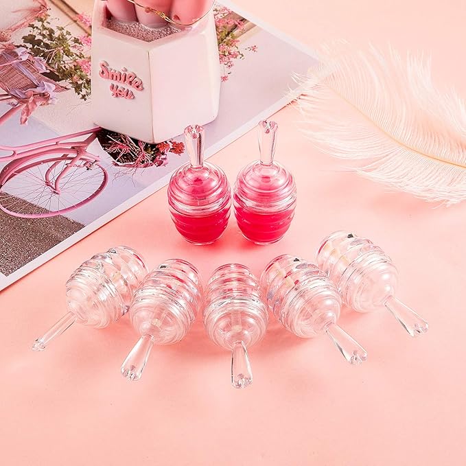 18 Pieces Empty Lip Gloss Tubes Honey Pots Shaped Plastic Gloss Container Mini Clear Refillable Lip Balm Bottle Container with 2 Pieces Plastic Funnels for Women DIY Cosmetics, 6 ml
