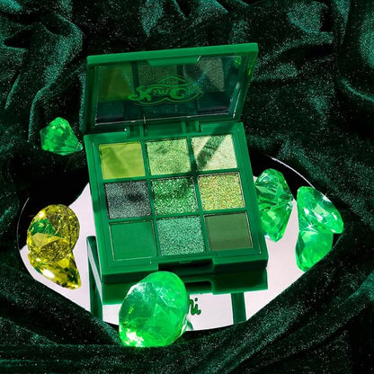 KimChi Chic Jewel Collection Eyeshadow Palette - Pigmented Blendable & Long Lasting Colors, Matte & Glitter Shades, Includes Jewel Stickers, Cruelty Free, Emerald