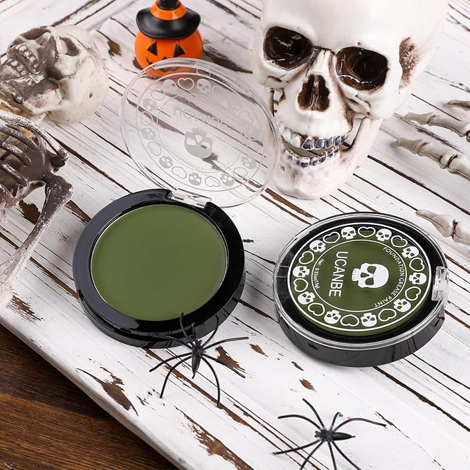 UCANBE Jungle Green Face Body Paint Makeup Foundation, Non-Toxic Cream Greasepaint, Face Painting Kit for for Kids & Adult Halloween Parties, Monster Witch Orcs Hulk Camo Hunting SFX Cosplay Costumes