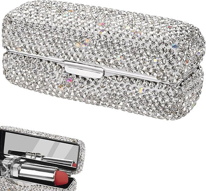 Crystal Lipstick Organizer, Lipstick Case with Mirror, Shiny Crystal Lipsticks Case for Outdoor, Party, Gathering, Home Storage