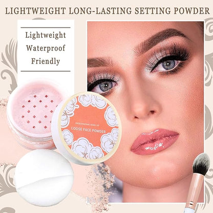 Mineral Setting Powder with brush,Shimmering Powder for Face,Lightweight Long Lasting Oil Control Face Makeup Set,Matte Concealer Setting Makeup Kit for All Skin Types(A)