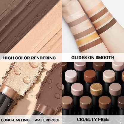 FOCALLURE 2 Pcs Mineral Cream Contour Stick,Moisturize Highlighter and Bronzer Pen,Non Stick Face Brightens & Shades Pencil,Long Lasting & Smooth Gliding Face Illuminator Makeup,Deep