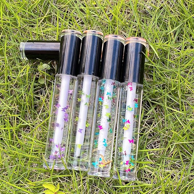 Lip Gloss Brush Wand Tubes Empty, 12 Pack 5ml Lip Gloss Containers with Wand, 12 Black Lip Gloss Tubes with Rubber Stoppers for DIY Lip Gloss Balm (Black)