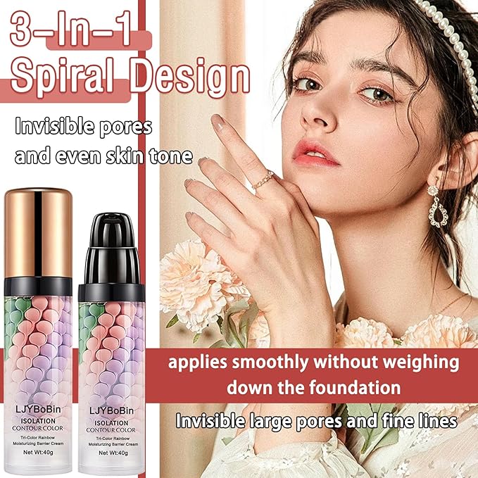 2PCS 3 In 1 Color Correcting Cream,Moisturizing Isolation Cream Oil Control One Step Color Corrector,Skin Tone Correcting Concealer & Invisible Pore Face Primer Foundation Makeup