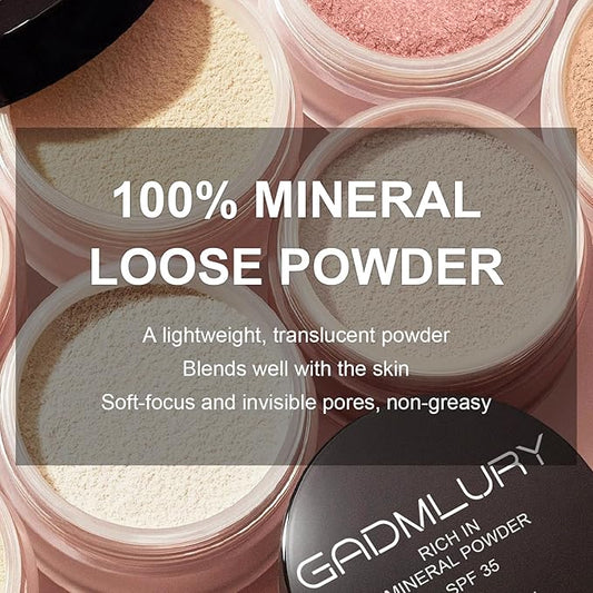 Mineral Powder Blush, SPF 35, Sunscreen Shimmer Loose Mineral Blush, Natural Face Glow Powder, Buildable Coverage for Healthy-looking Color (#07 Shine Rose BlushMakeup)