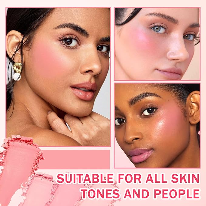 2PCS Powder Blush Palette, 4 Colors Pink Blush for Cheeks,Matte Highly Pigmented Contour Palette with Brush,Long-Lasting Waterproofing Makeup Palette for Face Makeup
