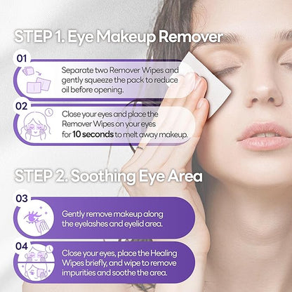 Dr. NOON Oil-Based Makeup Remover & Soothing 2-Step Wipes with Pot Marigold & Melatonin for Heavy Makeup Removal, Eye Wellness | Nourishes & Hydrates Sensitive Skin, Individually Wrapped, 40 wipes