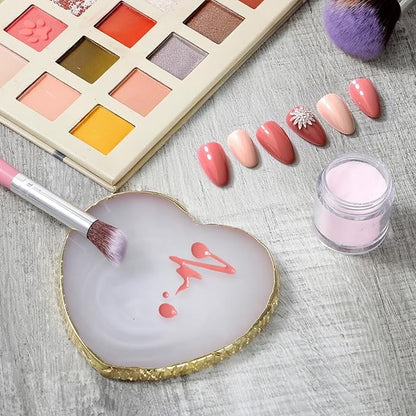 Resin Nail Art Palette, Heart Nail Palette, Nail Pallet for Nail Art with Gold Edge, Pink Nail Polish Tray, Nail Polish Mixing Plate for Nail Art Display Cosmetic Mixing
