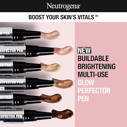 Neutrogena Healthy Skin Glow Perfector Pen, Lightweight Brightening Concealer Pen with Pro-Vitamin B5 & Vitamin E to Brighten Darkness & Dullness for a Natural, Radiant Highlight, Tan, 1 oz