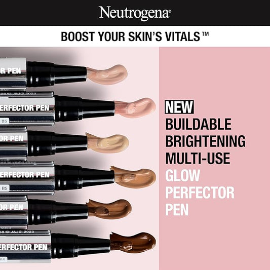 Neutrogena Healthy Skin Glow Perfector Pen, Lightweight Brightening Concealer Pen with Pro-Vitamin B5 & Vitamin E to Brighten Darkness & Dullness for a Natural, Radiant Highlight, Tan, 1 oz