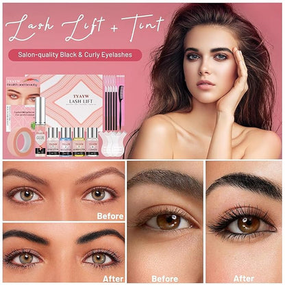 Lash Lift And Black Kit, Eyelash & Brow Color Kit 3 in 1 Quick Lifting & Voluminous Coloring, Professional Eyelash Perm Kit for Newbies & Pros, Gift for Women Mom Wife Lasts for 6-8 Weeks