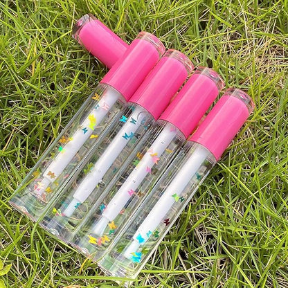 Lip Gloss Brush Wand Tubes Empty, 12 Pack 5ml Lip Gloss Containers with Wand, 12 Pink Lip Gloss Tubes with Rubber Stoppers for DIY Lip Gloss Balm (Pink)