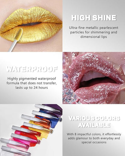 Deep Purple Metallic Liquid Lipstick, Non-Stick Cup Glitter Lip Gloss, High Pigmented Lip Color with Transfer-proof Wear, Long Lasting Waterproof Shimmer Sparkly Lipstick Cosplay Makeup for Women-08