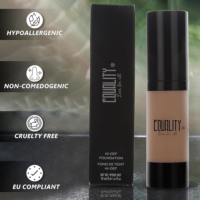 EQUALITY HI-DEF Foundation, Water resistant, Medium to Full coverage, Dewy finish non-matt, 12 hour wear Shine control, Cruelty Free, Paraben Free, 18ml/0.61 US Fl Oz - C45