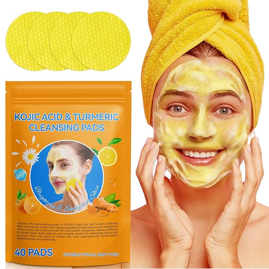 Turmeric Cleansing Pads Kojic Acid Turmeric Cleansing Pads, Face Turmeric & Kojic Acid Pads for Dark Spots, Glow Up Acne Scars, Unclog Pores, Enriched Vitamin C,Gentle & Non-Irritating