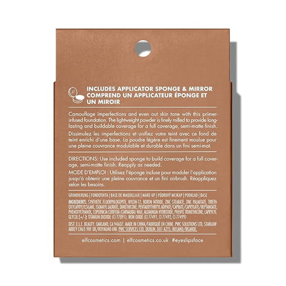 e.l.f. Camo Powder Foundation, Lightweight, Primer-Infused Buildable & Long-Lasting Medium-to-Full Coverage Foundation, Medium 375 N