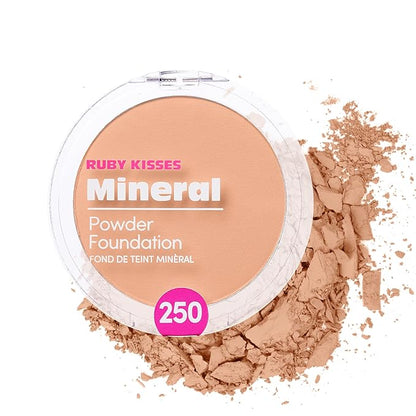 Ruby Kisses Mineral Pressed Powder Foundation, Medium to Full Coverage Natural Finish 0.35 Ounce (Sand Beige)