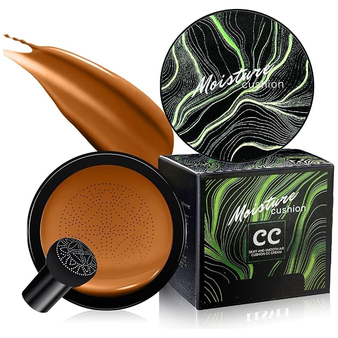 Mushroom Head Air Cushion CC Cream - Long-Lasting & Brightening Color Changing Foundation for Older Women, Waterproof & Moisturizing Full Coverage for Mature Skin (Deep)