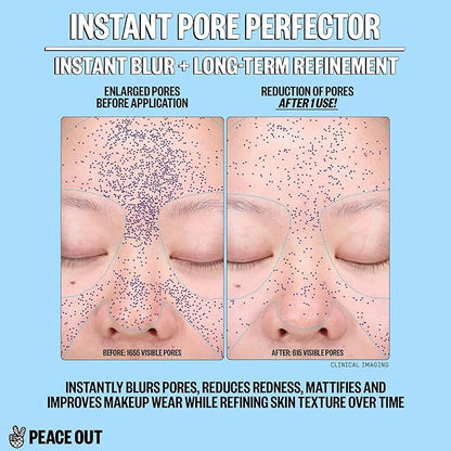 PEACE OUT Skincare Instant Pore Perfector, Skin Primer to Blur Pores, Reduce Redness and Extend Makeup Wear, Instant Filter Finish, Hyaluronic Acid and Niacinamide, Silicone-Free, 0.8 Oz
