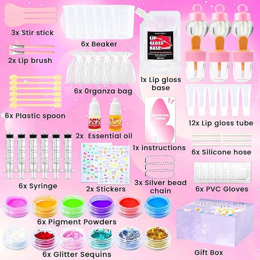 DIY Lip Gloss Making Kit 74 PCS, Purple Kids Lip Gloss Supplies Set Beginner, Fun Craft Set Moisturizing Base, Birthday Gift for Girls, Kids, Teenagers, Women