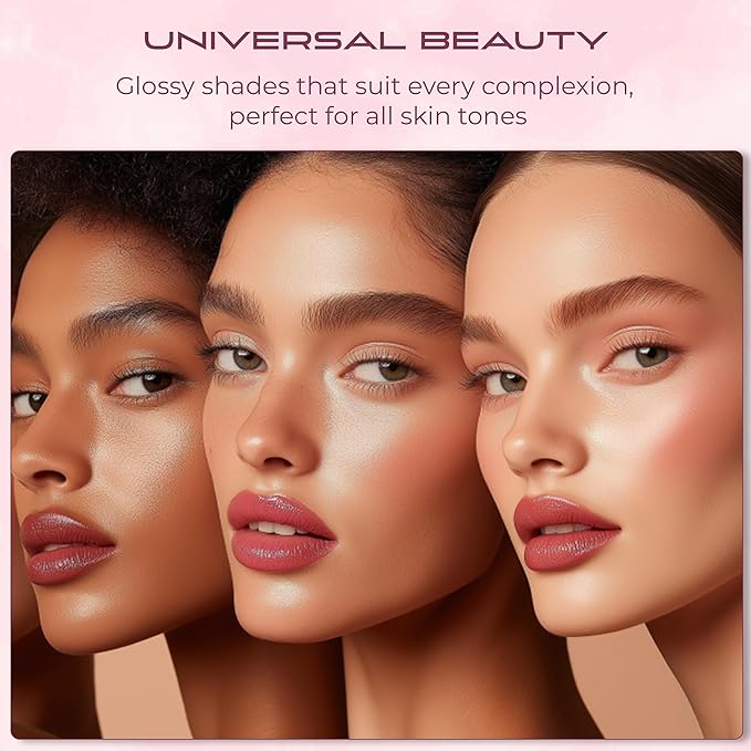 VOTUM Tahari 5pc Lip Gloss Set – Shimmery Lip Glosses for Women and Girls, Non-Sticky, High Shine with Pink & Red Finishes