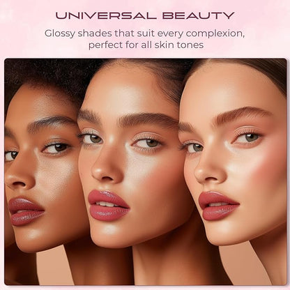 VOTUM Tahari 5pc Lip Gloss Set – Shimmery Lip Glosses for Women and Girls, Non-Sticky, High Shine with Pink & Red Finishes