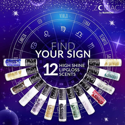 Blossom Lip Gloss Zodiac Sign Vanilla Scented Roll-On Lip Gloss, Moisturizing + Hydrating with Zodiac Crystals, Made in USA, 0.20oz, Virgo