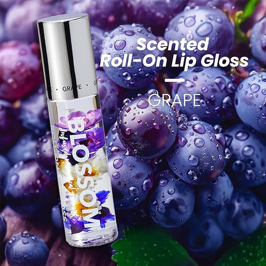 Blossom Roll on Lip Gloss, Scented Clear High Shine Moisturizing Lip Oil, Non Sticky, Infused with Real Flowers, Made in USA, 0.2oz, Island Fruit