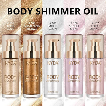 Body Shimmer Oil,Liquid Glow Illuminator Body Luminizer Glow For Body Face Smooth Radiant Bronzer Highlighter Foundation 1.0 Fl Oz#107