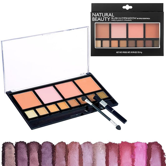 Women's Cosmetics Natural Beauty Blush & Eyeshadow Palette - 12 Shades, Shimmer & Matte Finishes