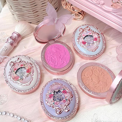 Flower Knows Midsummer Fairytales Embossed Blush 03 Ballet Fairy+Butterfly Cloud Collar Angled Powder Brush Frosty Wisteria