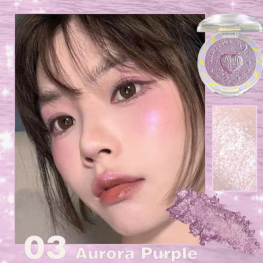 Glitter Sparkly Face Highlighter Makeup Palette Shimmer Radiant Glow Illuminator Iluminadores de Maquillaje 6g (03 Aurora Purple)