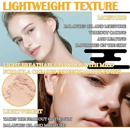 Mineral Sunscreen Setting Powder Makeup,SPF 50+ PA++++,Lightweight Breathable Translucent Brush Powder for All Skin,Matte Long Lasting Oil Control Concealer