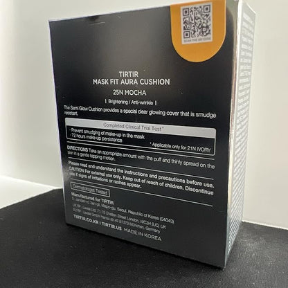 TIRTIR Mask Fit Aura Silver Cushion Foundation | Semi-glow Finish, Natural Coverage, Moisturizing, Lightweight, Korean cushion foundation (#25N Mocha, Full Size, 0.63 Fl Oz)