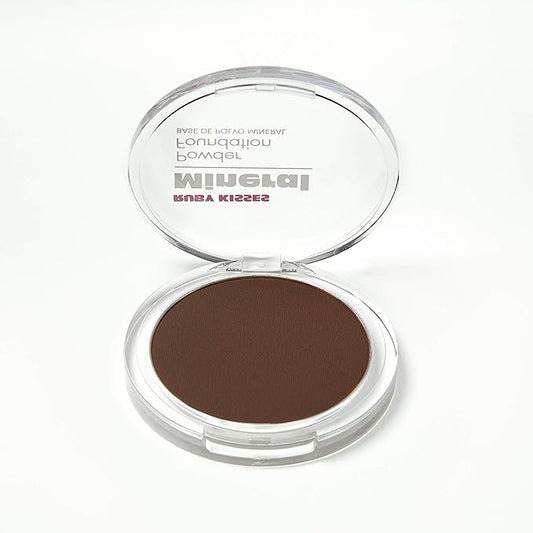 Ruby Kisses Mineral Pressed Powder Foundation, Medium to Full Coverage Natural Finish 0.35 Ounce (Ebony)