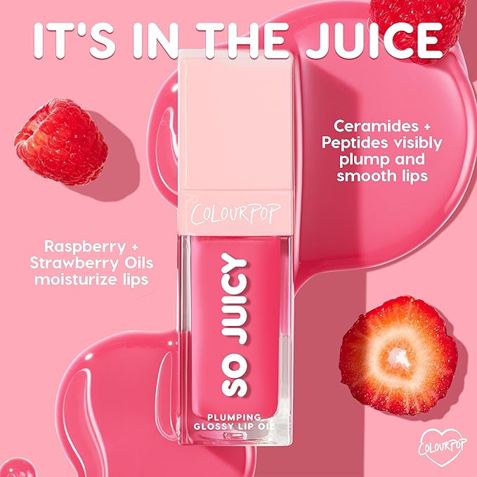 ColourPop So Juicy Plumping Glossy Lip Oil - Hydrating & Plumping Lip Oil with a Sheer Wash of Non-Sticky Color - Infused with Peptides, Ceramides & Ginger - So Sassy (0.29)