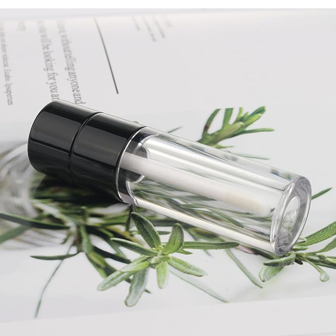 COSIDEA 20pcs Round 4ml 0.13oz Black Empty lip gloss tubes with wand Lipgloss tube containers for lip oil packing