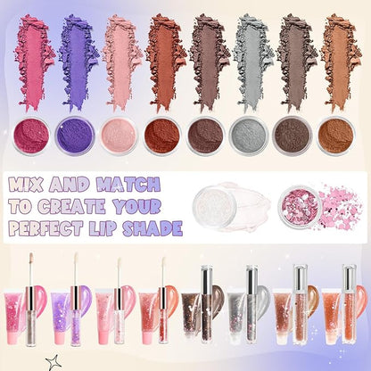 Lip Gloss Making Kit, 58PCS DIY Lip Gloss Kit, Lipgloss Making Kit for Women, Beginner, Girls, Moisturizing Lipgloss Base Moist, Double-Ended Tubes, Jojoba Oil, Tween Girls Gift Trendy Stuff