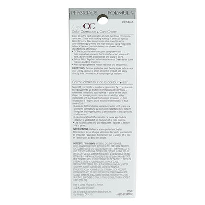 Physicians Formula Super CC+ Cream Color-Correction + Care Cream Full Coverage Foundation, Anti Aging Hydrating Serum, For Uneven Skin Tone, Dermatologist Approved, Light
