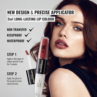 Dermacol NEW 16-Hour Lip Colour, Highly Pigmented Glossy Lip Stain, Two-Phase Lip Plumper Gloss, Kissproof Lip Makeup Products with Matte and Glitter Finish, n.35