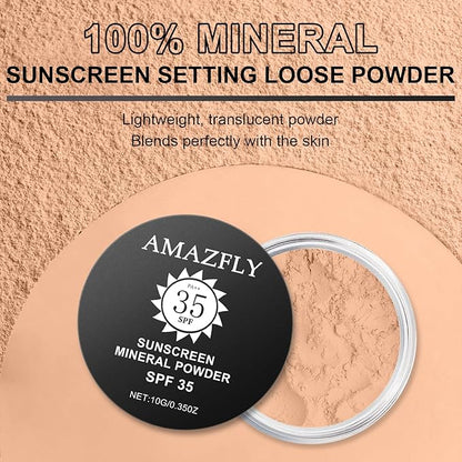 Sunscreen Mineral Powder Foundation, SPF 35, Talc-Free, Loose Powder Foundation, Buildable Lightweight Coverage, for Matte Base Makeup (#06 Medium Beige Foundation Makeup)