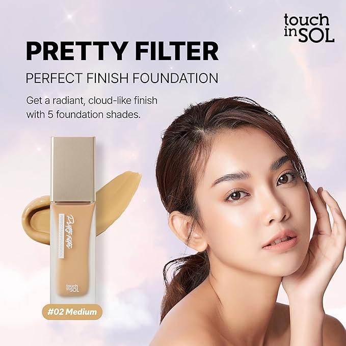 TOUCH IN SOL Pretty Filter Perfect Finish Foundation for Flawless, Natural Look - Lightweight and Full-Coverage Matte Base for All Skin Types, 1.18 fl.oz. (#2 Medium)