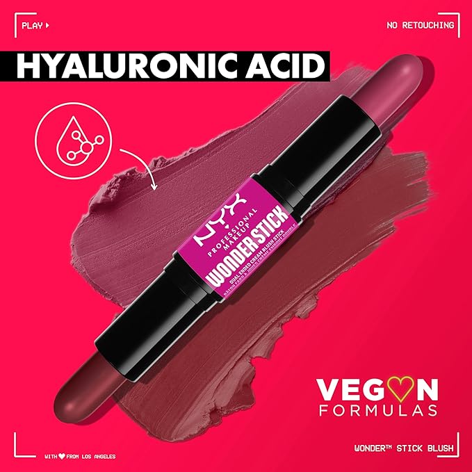 NYX PROFESSIONAL MAKEUP Wonder Stick Blush with Hydrating Hyaluronic Acid, Dual-Ended Cream Blush Stick - Light Peach & Baby Pink
