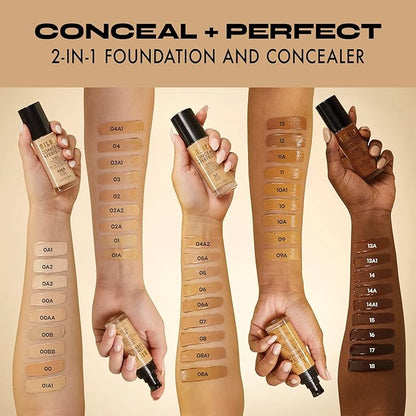 Milani Conceal + Perfect 2-in-1 Foundation + Concealer (1 Fl. Oz.) Liquid Foundation - Cover Under-Eye Circles, Blemishes & Skin Discoloration for a Flawless Complexion (Porcelain)